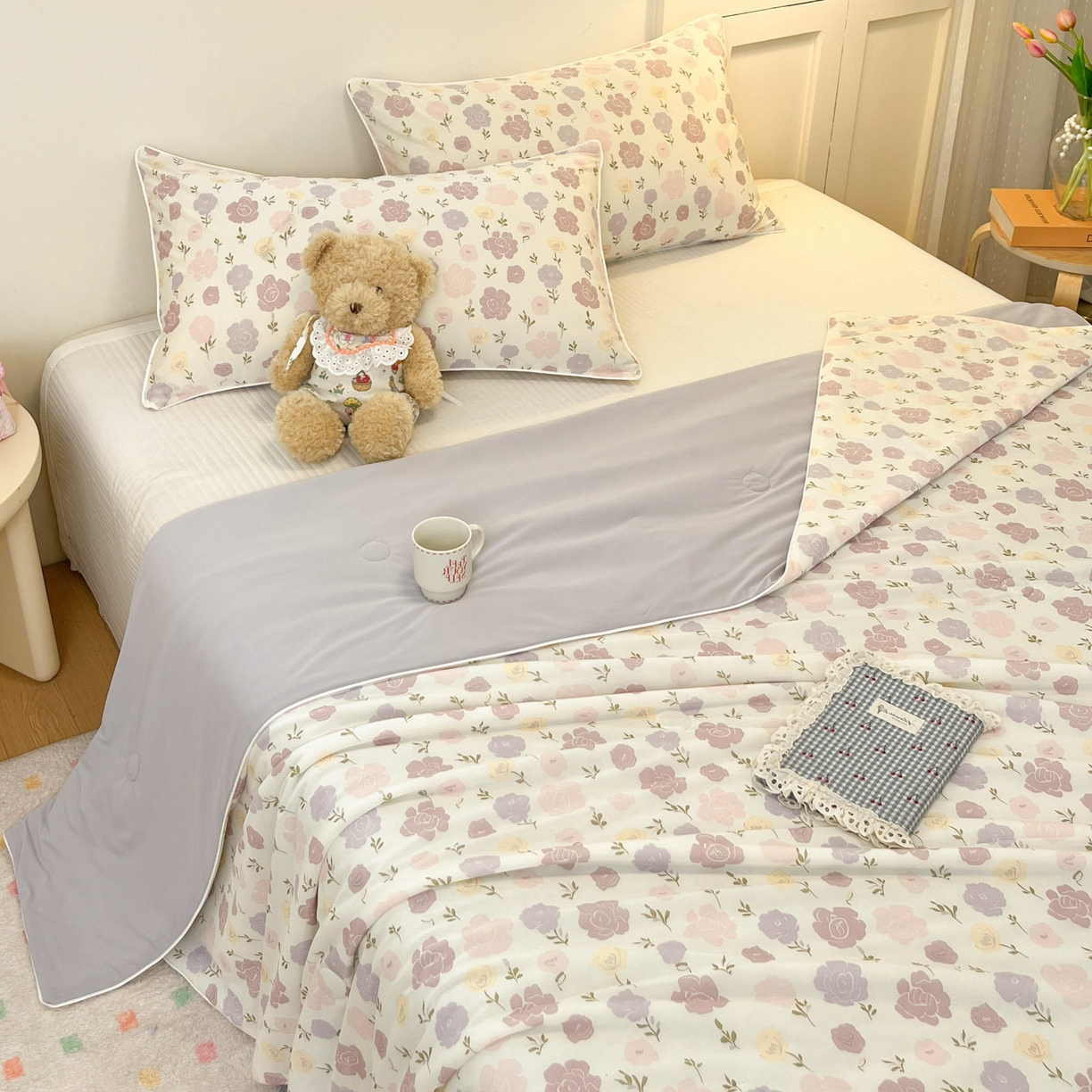 91家纺网 家纺一手货源 找家纺 羚羊语家纺 2026新款凉感丝印花夏凉被小冰皮空调被冰淇淋西瓜被针织棉夏被冰丝云母凉感被 花漾奶芙