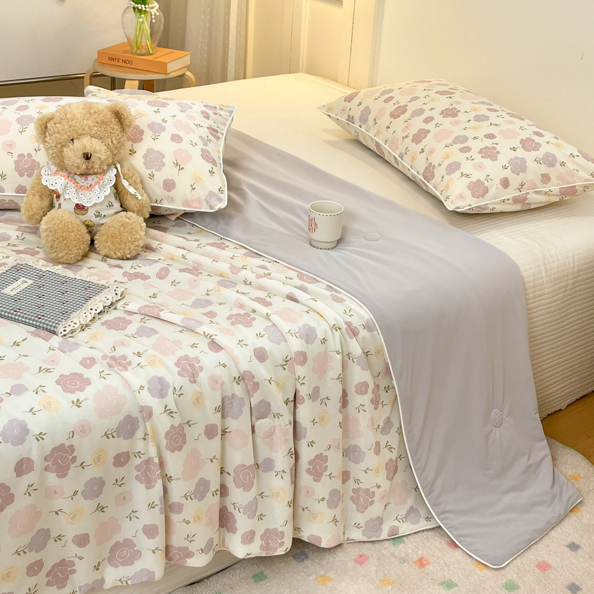 91家纺网 家纺一手货源 找家纺 羚羊语家纺 2026新款凉感丝印花夏凉被小冰皮空调被冰淇淋西瓜被针织棉夏被冰丝云母凉感被 花漾奶芙