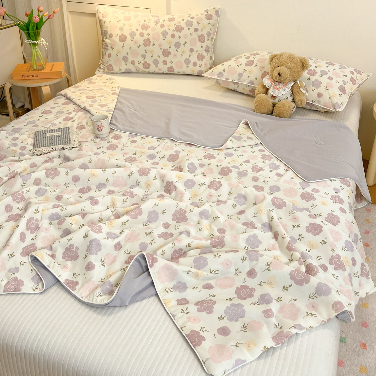 91家纺网 家纺一手货源 找家纺 羚羊语家纺 2026新款凉感丝印花夏凉被小冰皮空调被冰淇淋西瓜被针织棉夏被冰丝云母凉感被 花漾奶芙