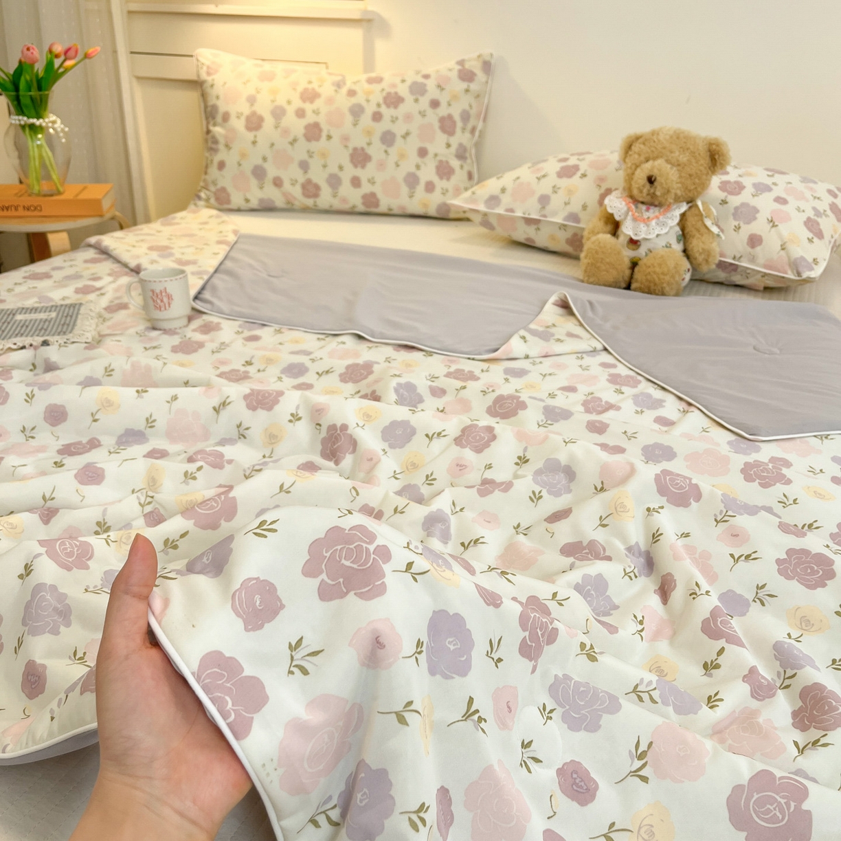 91家纺网 家纺一手货源 找家纺 羚羊语家纺 2026新款凉感丝印花夏凉被小冰皮空调被冰淇淋西瓜被针织棉夏被冰丝云母凉感被 花漾奶芙