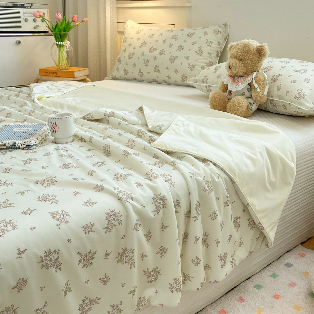 91家纺网 家纺一手货源 找家纺 羚羊语家纺 2026新款凉感丝印花夏凉被小冰皮空调被冰淇淋西瓜被针织棉夏被冰丝云母凉感被 云间花叙