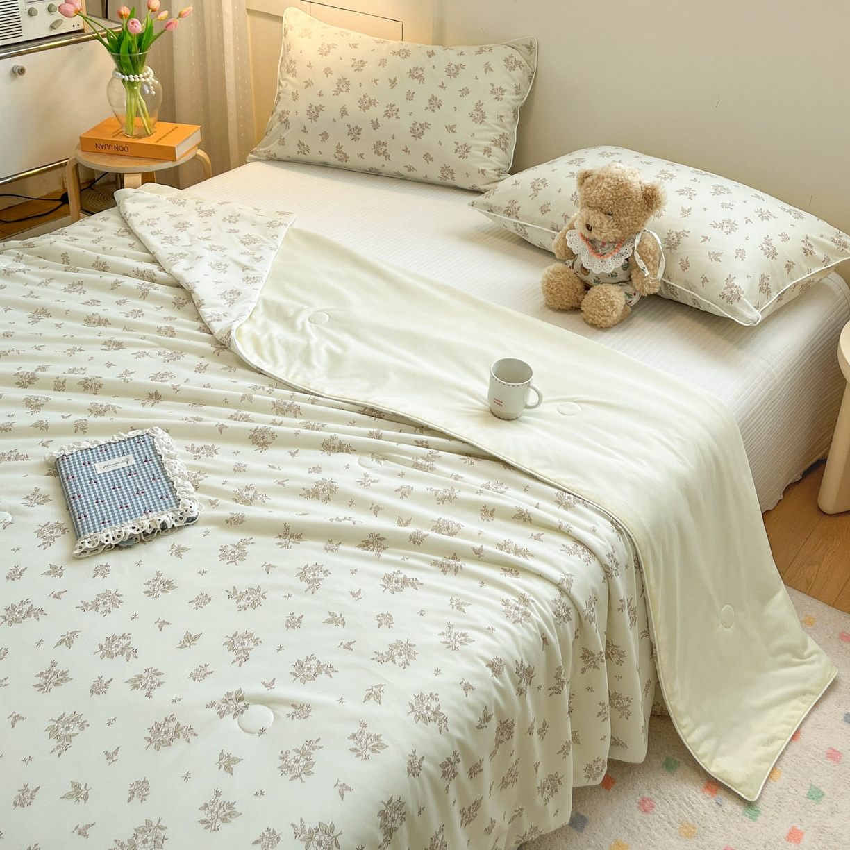 91家纺网 家纺一手货源 找家纺 羚羊语家纺 2026新款凉感丝印花夏凉被小冰皮空调被冰淇淋西瓜被针织棉夏被冰丝云母凉感被 云间花叙