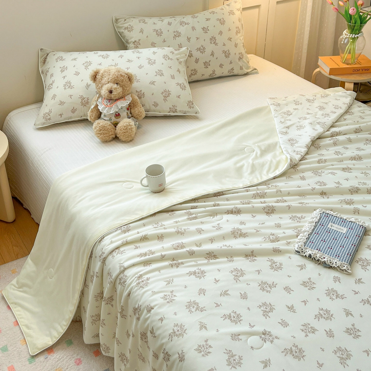 91家纺网 家纺一手货源 找家纺 羚羊语家纺 2026新款凉感丝印花夏凉被小冰皮空调被冰淇淋西瓜被针织棉夏被冰丝云母凉感被 云间花叙