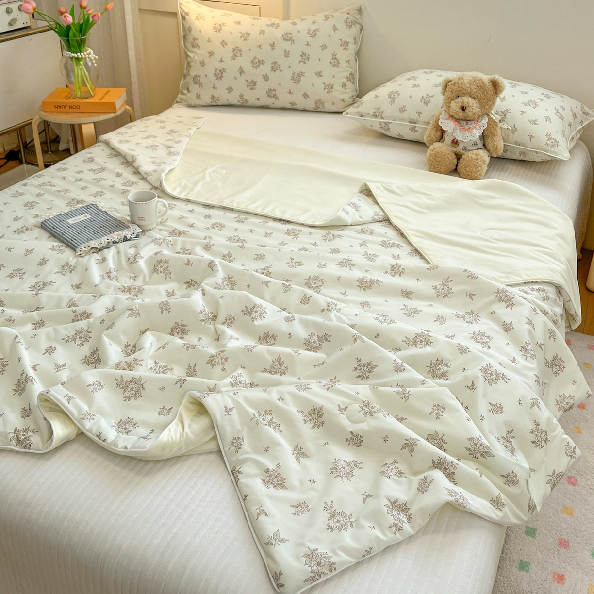 91家纺网 家纺一手货源 找家纺 羚羊语家纺 2026新款凉感丝印花夏凉被小冰皮空调被冰淇淋西瓜被针织棉夏被冰丝云母凉感被 云间花叙