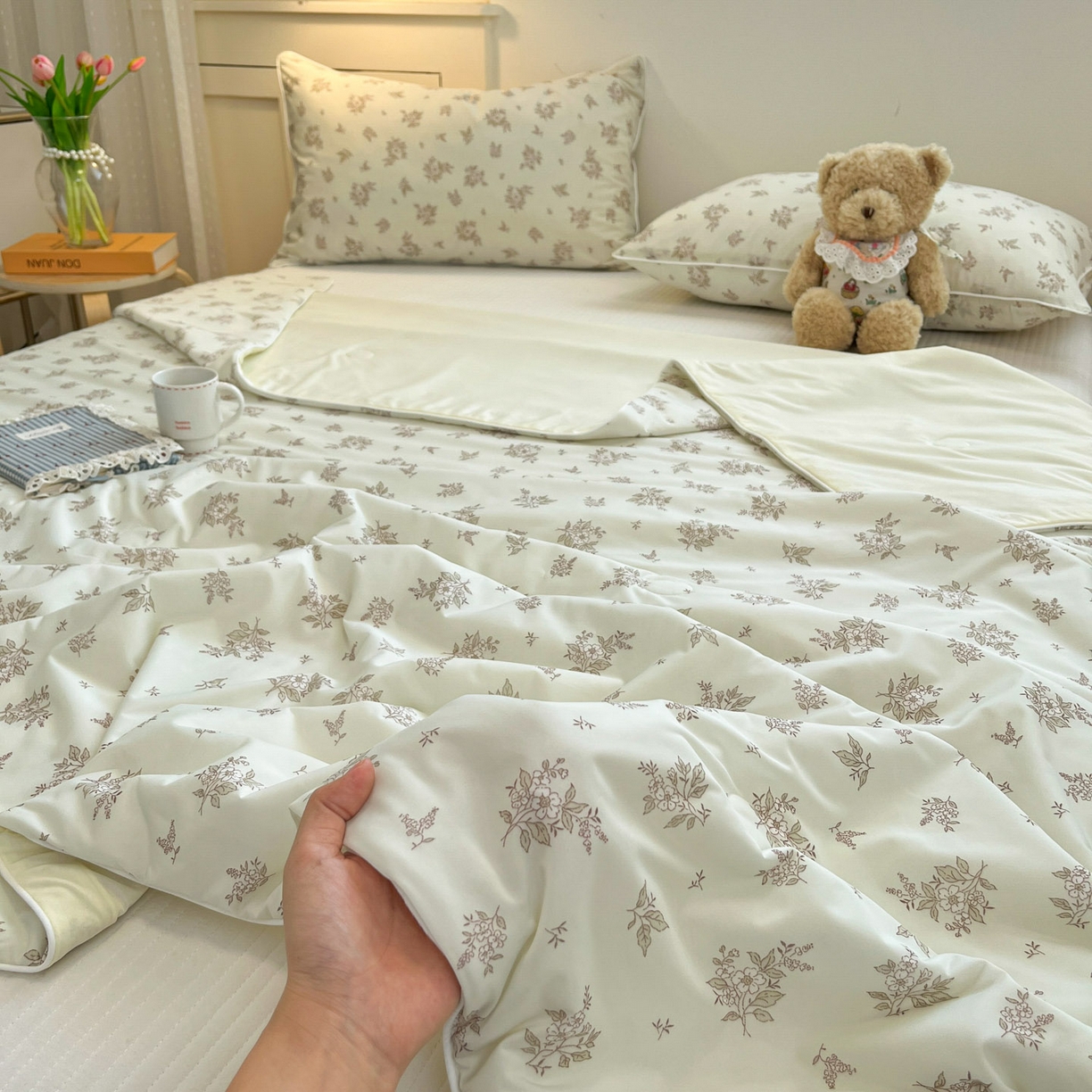 91家纺网 家纺一手货源 找家纺 羚羊语家纺 2026新款凉感丝印花夏凉被小冰皮空调被冰淇淋西瓜被针织棉夏被冰丝云母凉感被 云间花叙