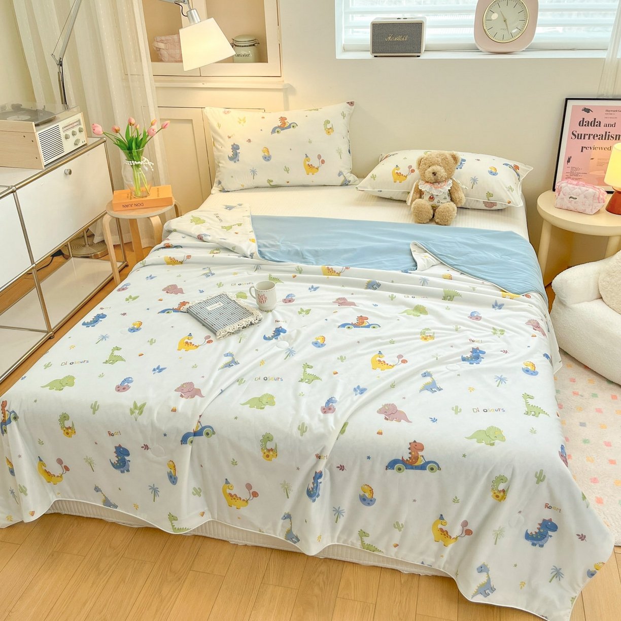 91家纺网 家纺一手货源 找家纺 羚羊语家纺 2026新款凉感丝印花夏凉被小冰皮空调被冰淇淋西瓜被针织棉夏被冰丝云母凉感被 恐龙乐园