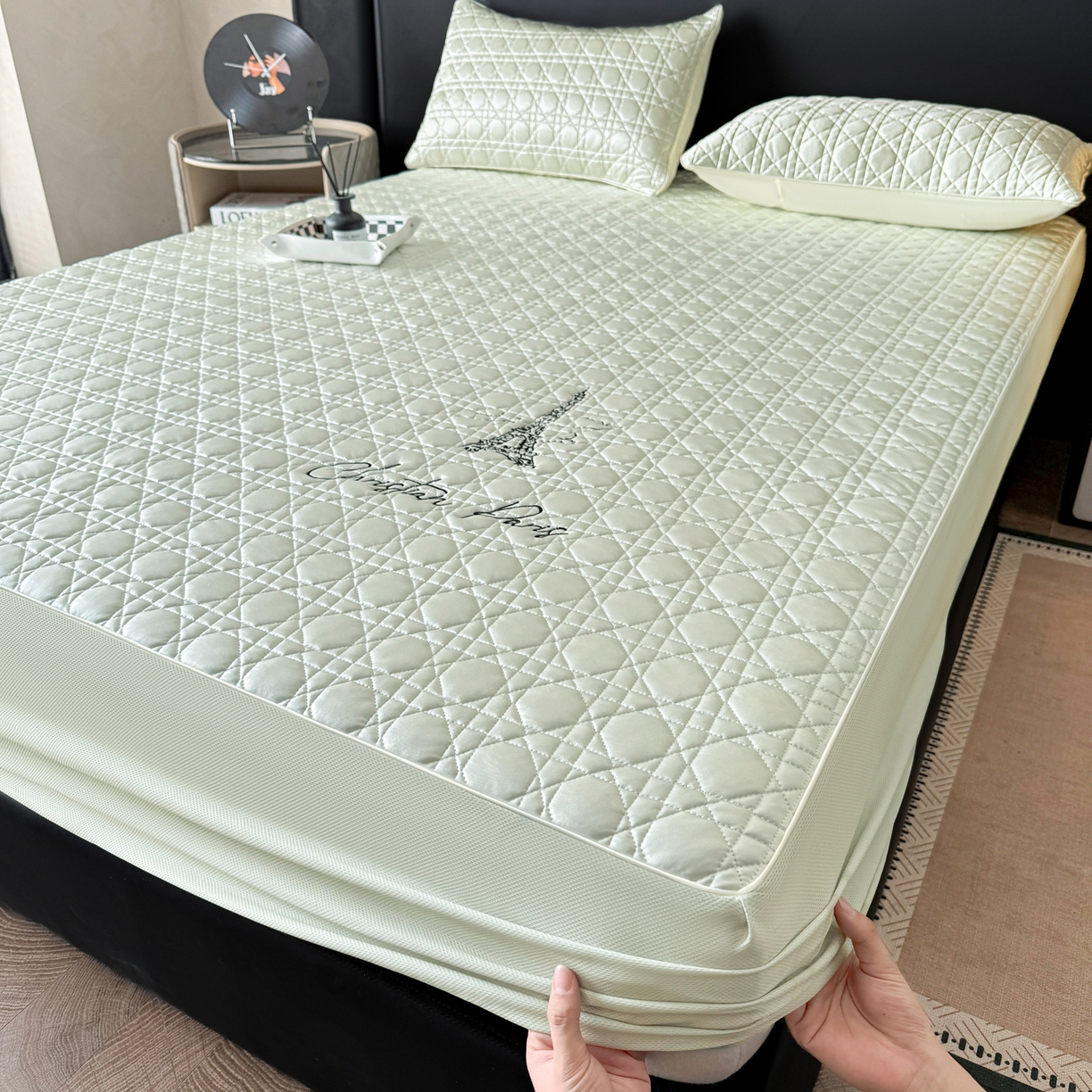 91家纺网 家纺一手货源 找家纺 大元 2026新款冰丝绸水光席凉席席子-戴妃 戴妃-青柠绿