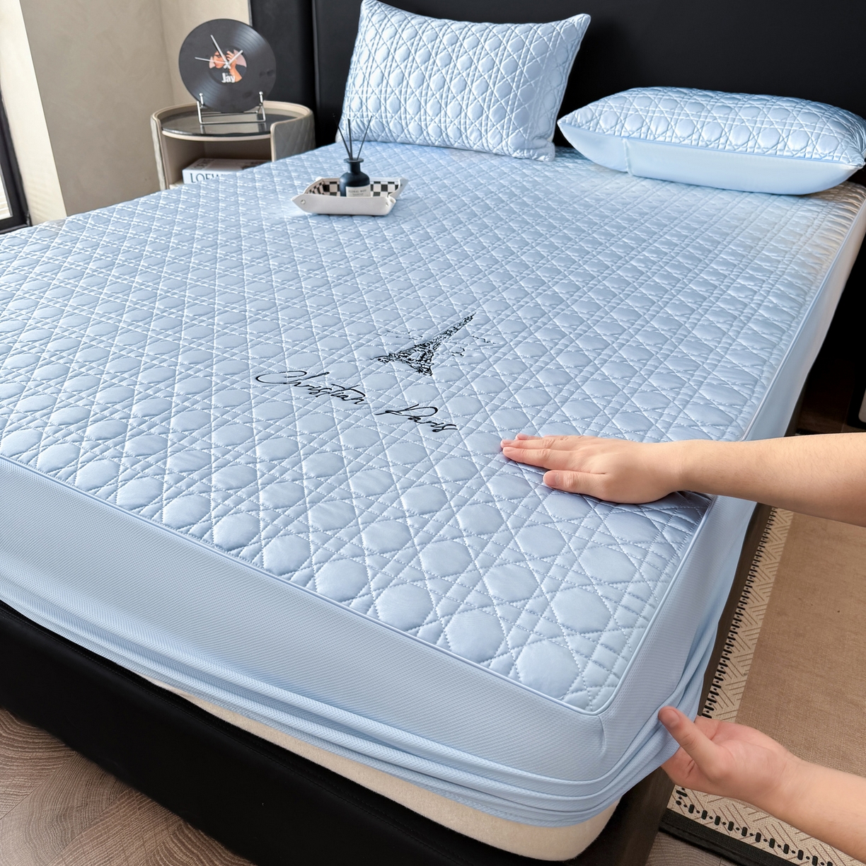 91家纺网 家纺一手货源 找家纺 大元 2026新款冰丝绸水光席凉席席子-戴妃 戴妃-宁静蓝