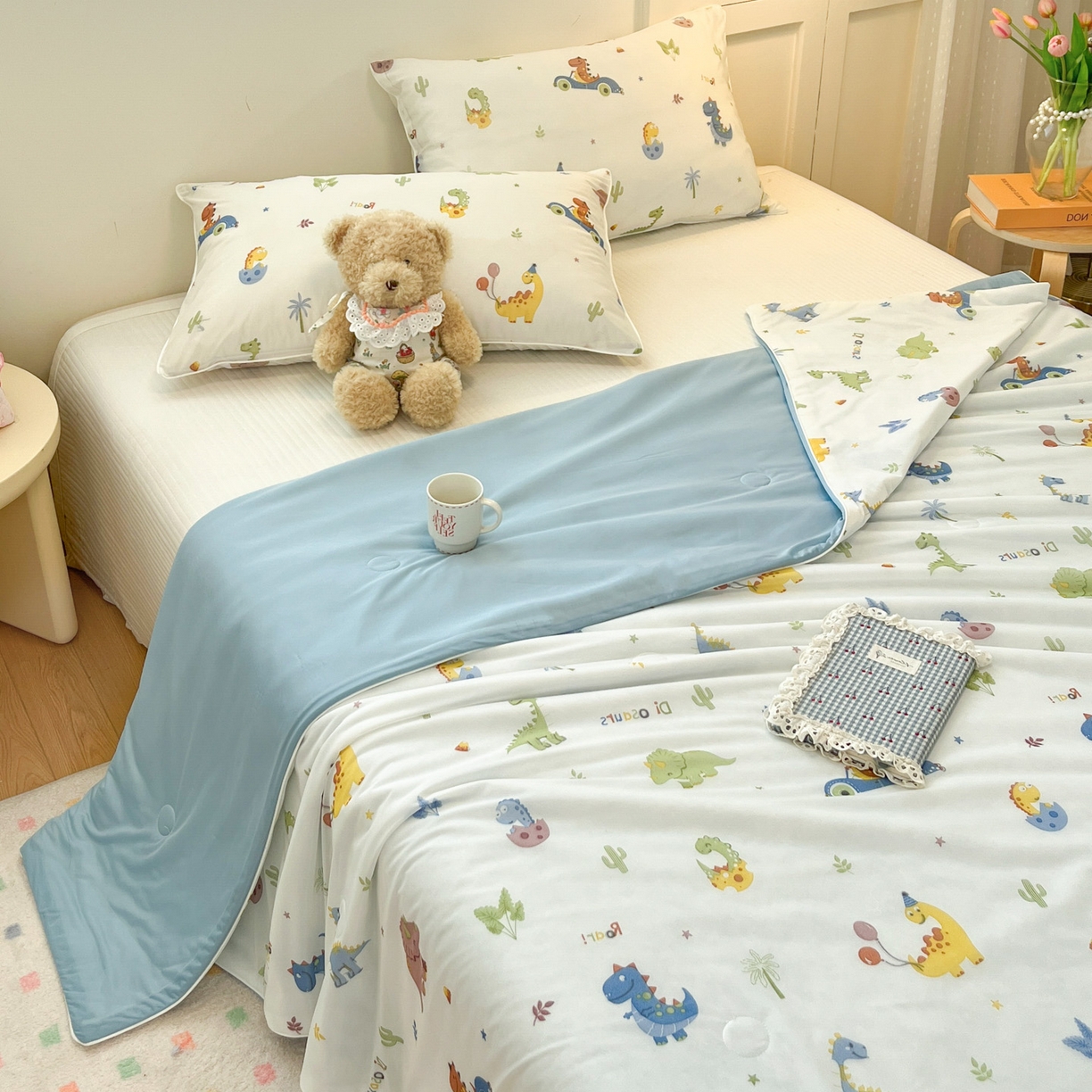 91家纺网 家纺一手货源 找家纺 羚羊语家纺 2026新款凉感丝印花夏凉被小冰皮空调被冰淇淋西瓜被针织棉夏被冰丝云母凉感被 恐龙乐园