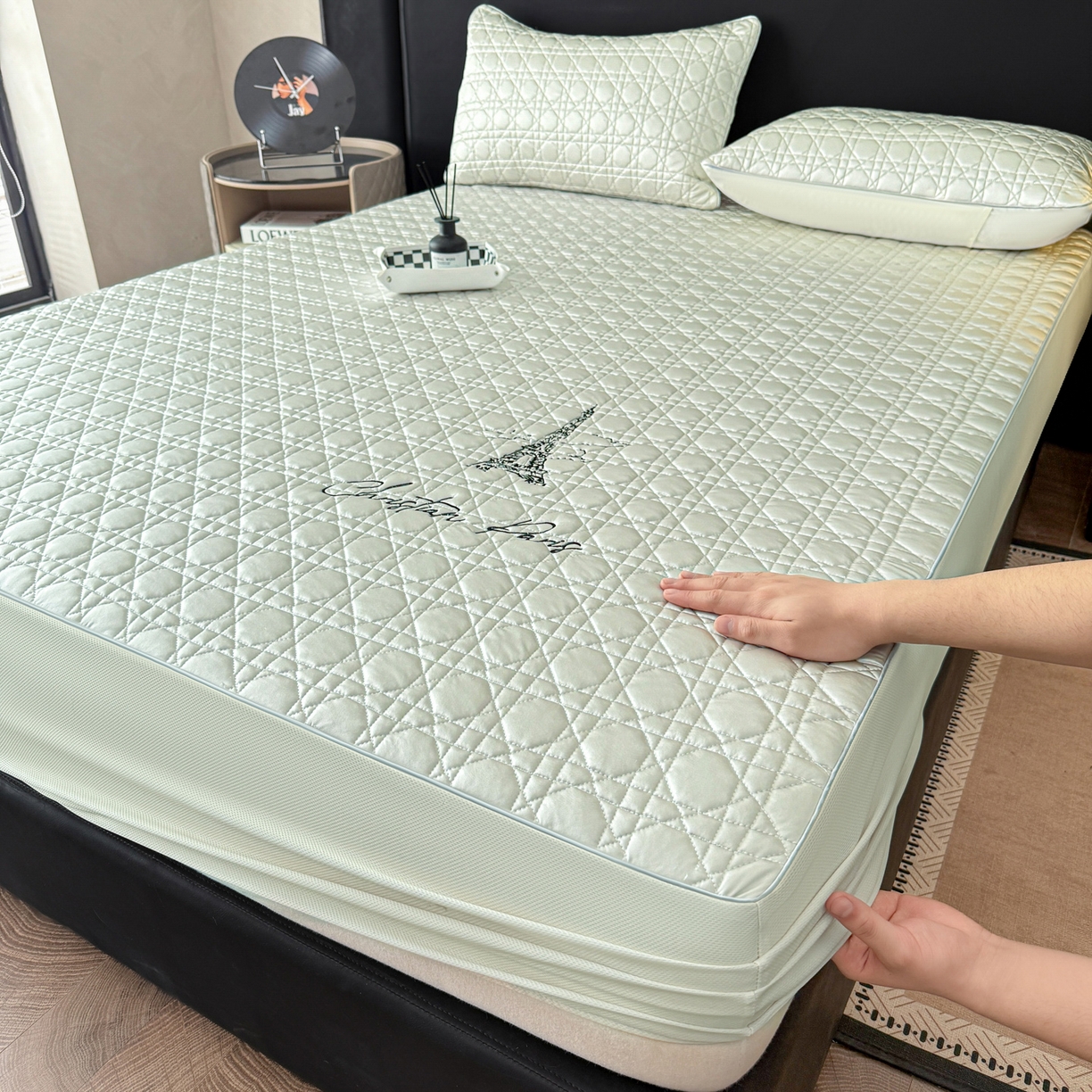 91家纺网 家纺一手货源 找家纺 大元 2026新款冰丝绸水光席凉席席子-戴妃 戴妃-青柠绿