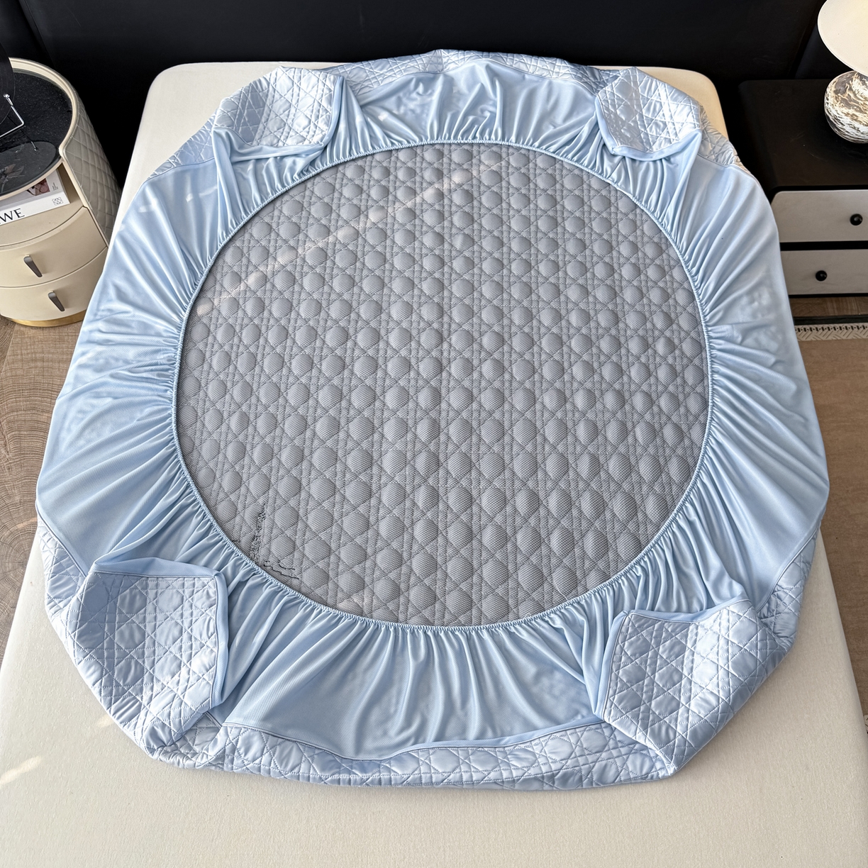 91家纺网 家纺一手货源 找家纺 大元 2026新款冰丝绸水光席凉席席子-戴妃 戴妃-宁静蓝