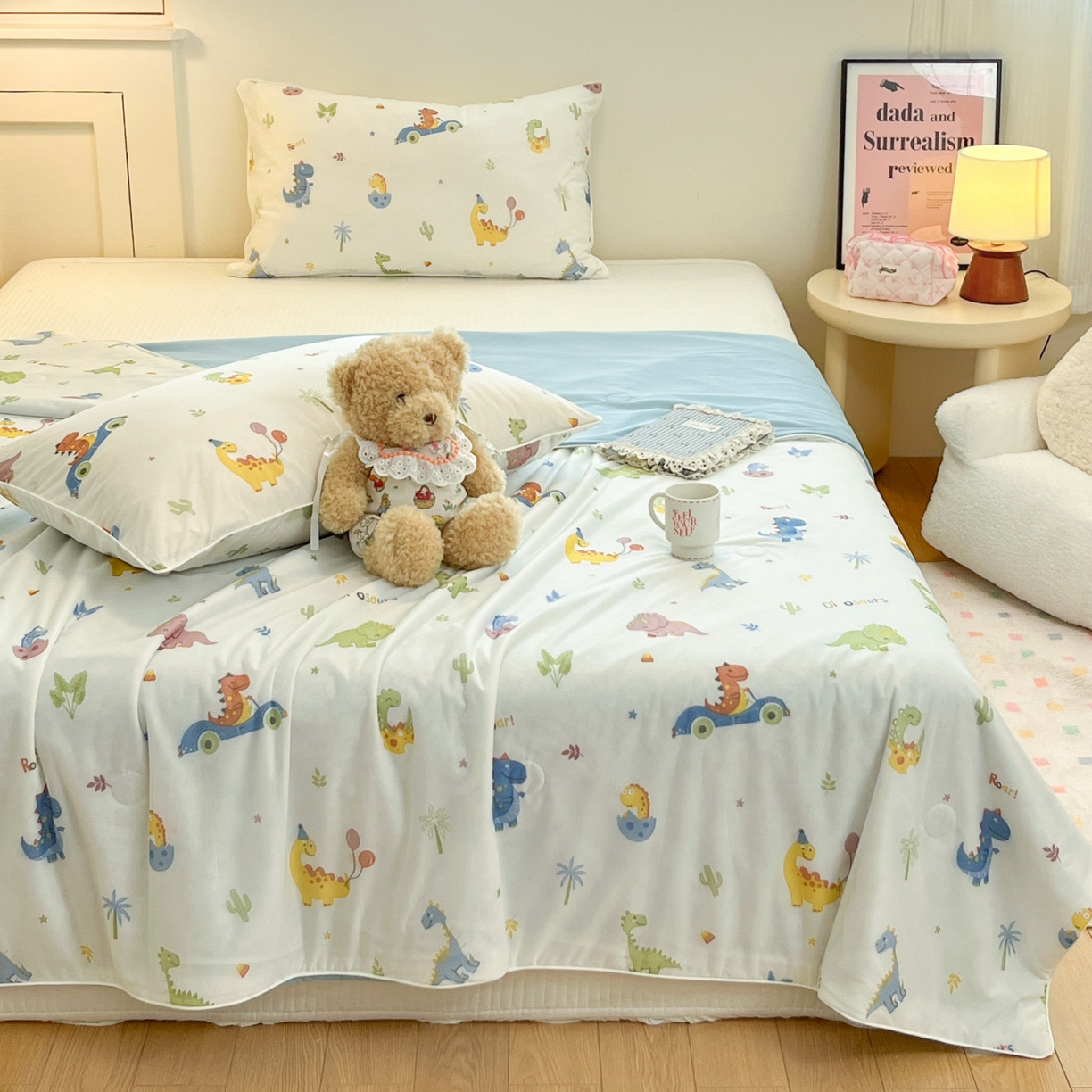 91家纺网 家纺一手货源 找家纺 羚羊语家纺 2026新款凉感丝印花夏凉被小冰皮空调被冰淇淋西瓜被针织棉夏被冰丝云母凉感被 恐龙乐园