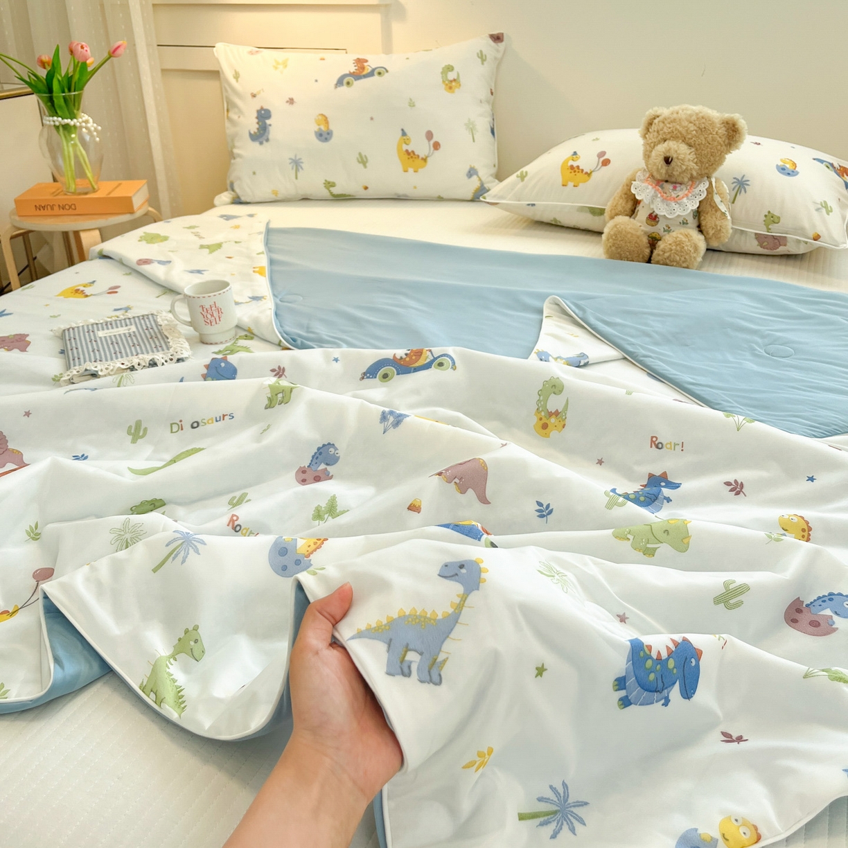 91家纺网 家纺一手货源 找家纺 羚羊语家纺 2026新款凉感丝印花夏凉被小冰皮空调被冰淇淋西瓜被针织棉夏被冰丝云母凉感被 恐龙乐园