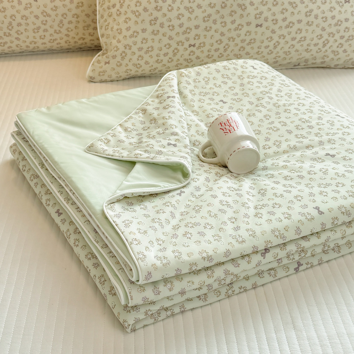 羚羊语家纺 2026新款凉感丝印花夏凉被小冰皮空调被冰淇淋西瓜被针织棉夏被冰丝云母凉感被 青雾繁花