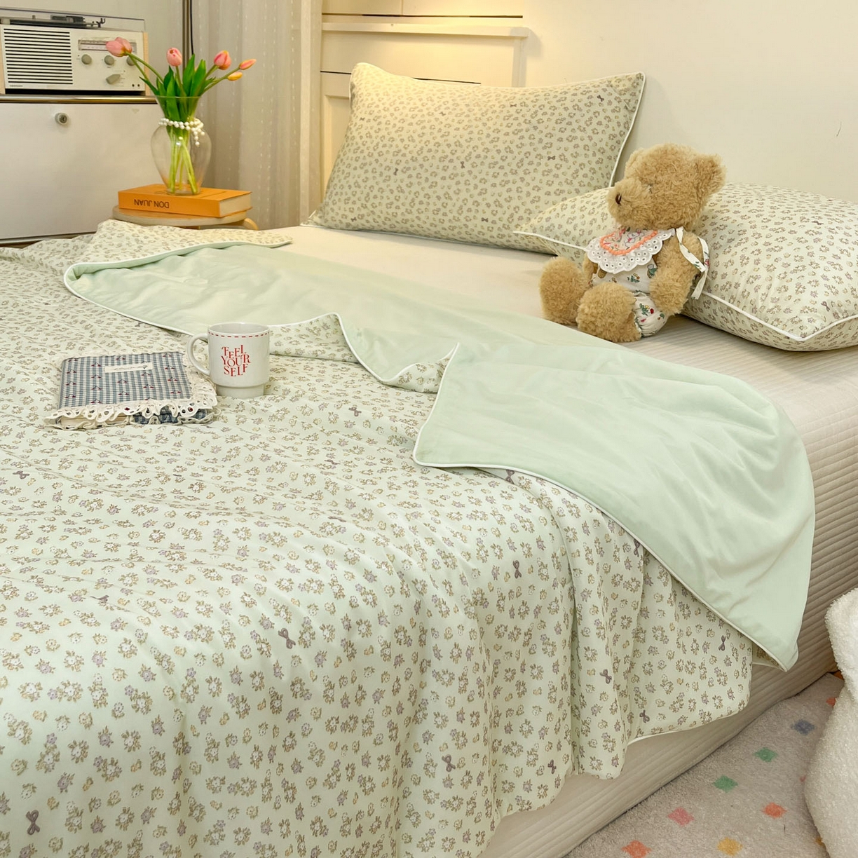 91家纺网 家纺一手货源 找家纺 羚羊语家纺 2026新款凉感丝印花夏凉被小冰皮空调被冰淇淋西瓜被针织棉夏被冰丝云母凉感被 青雾繁花