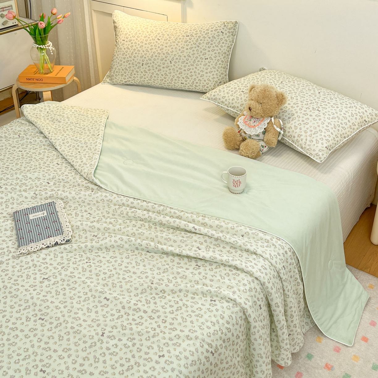 91家纺网 家纺一手货源 找家纺 羚羊语家纺 2026新款凉感丝印花夏凉被小冰皮空调被冰淇淋西瓜被针织棉夏被冰丝云母凉感被 青雾繁花