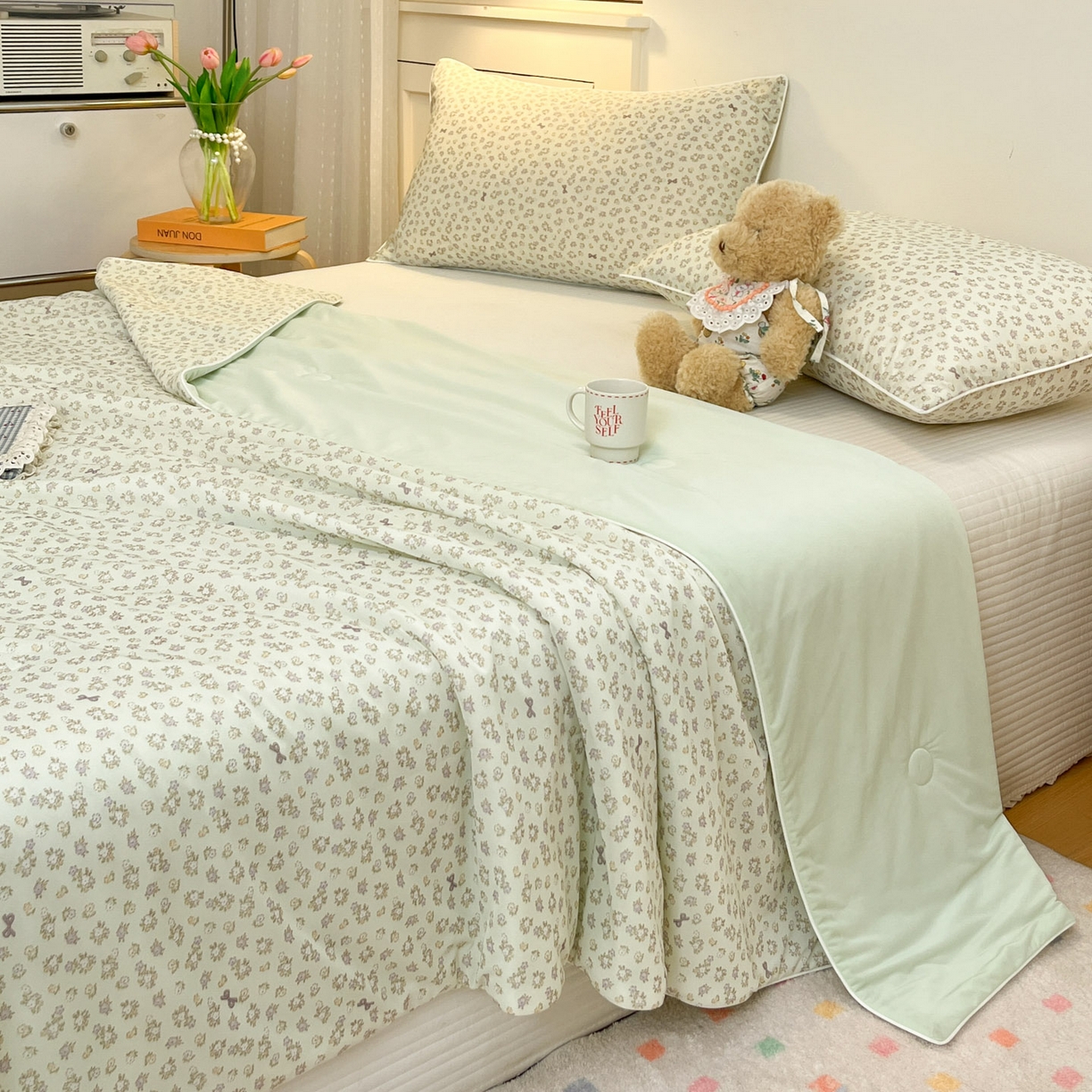 91家纺网 家纺一手货源 找家纺 羚羊语家纺 2026新款凉感丝印花夏凉被小冰皮空调被冰淇淋西瓜被针织棉夏被冰丝云母凉感被 青雾繁花