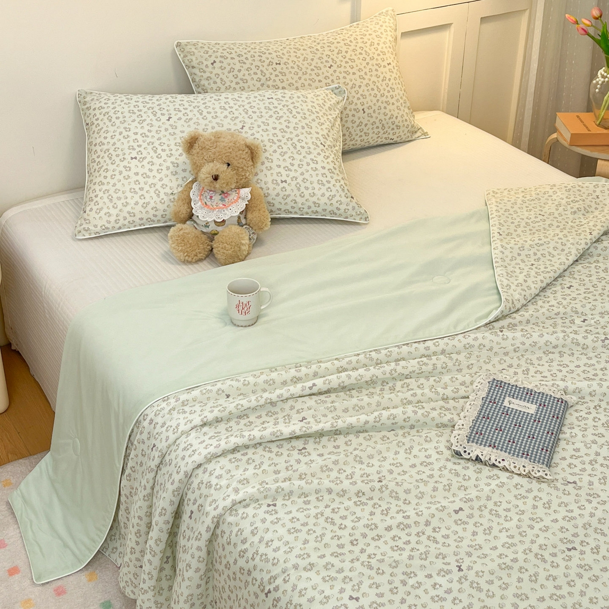 91家纺网 家纺一手货源 找家纺 羚羊语家纺 2026新款凉感丝印花夏凉被小冰皮空调被冰淇淋西瓜被针织棉夏被冰丝云母凉感被 青雾繁花