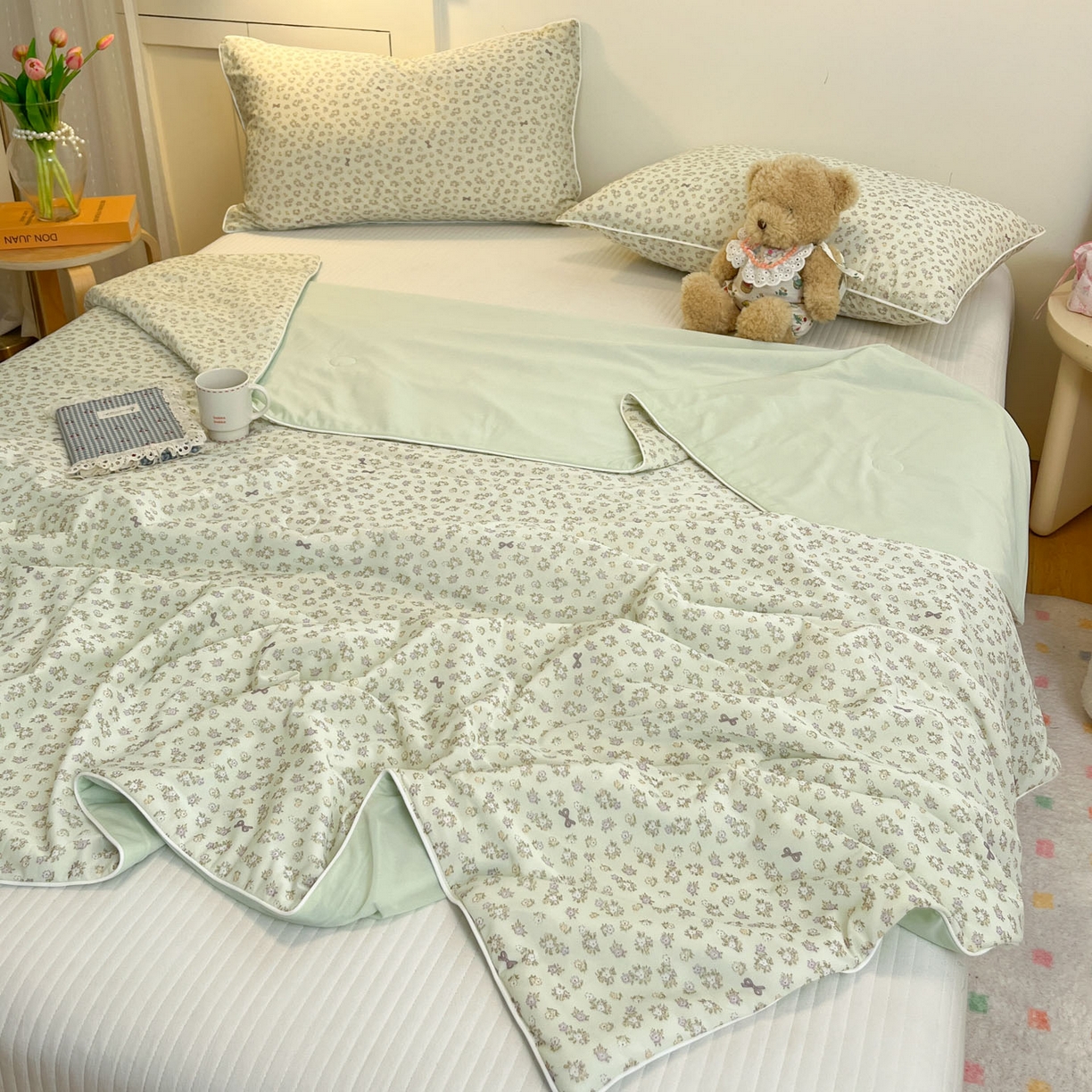 91家纺网 家纺一手货源 找家纺 羚羊语家纺 2026新款凉感丝印花夏凉被小冰皮空调被冰淇淋西瓜被针织棉夏被冰丝云母凉感被 青雾繁花