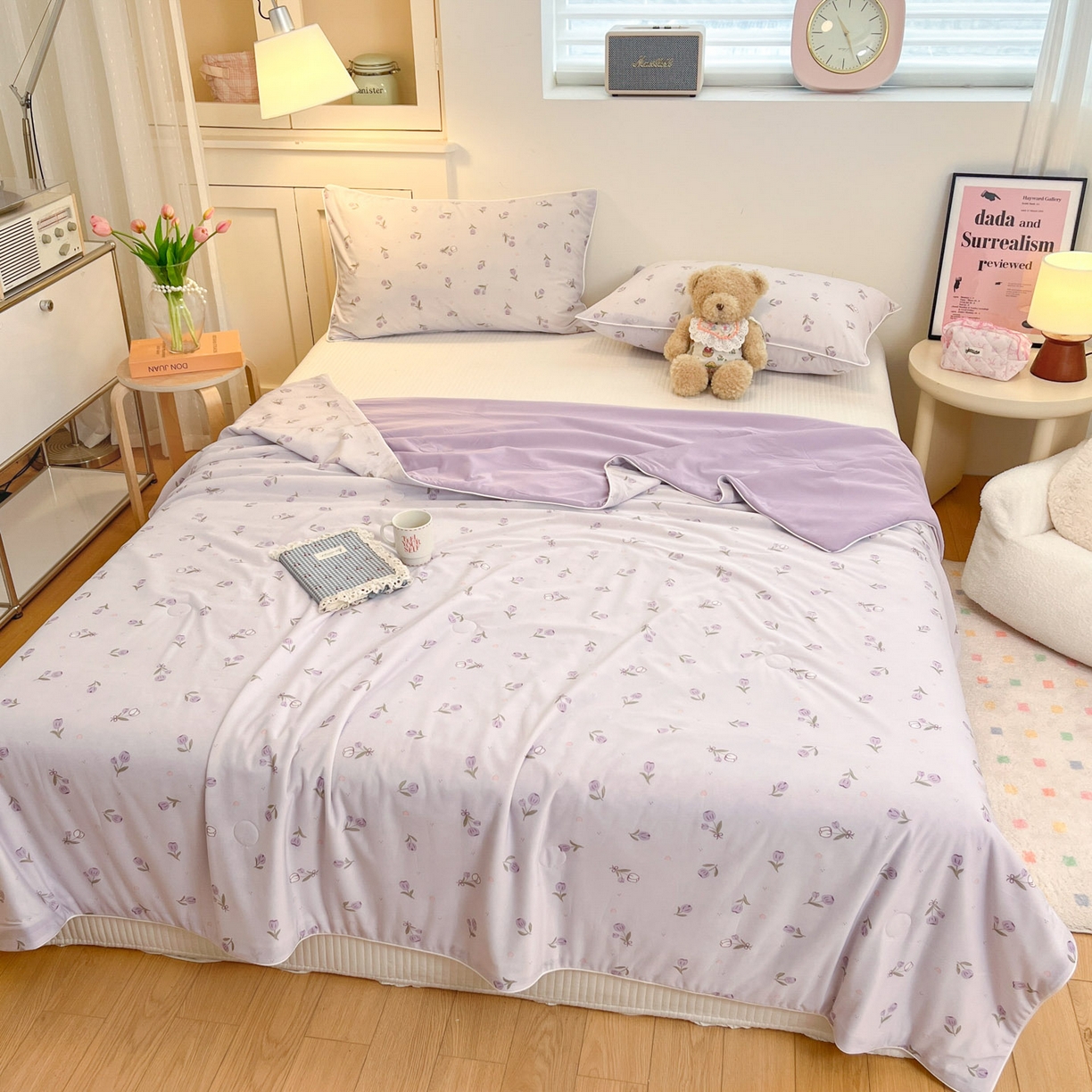 91家纺网 家纺一手货源 找家纺 羚羊语家纺 2026新款凉感丝印花夏凉被小冰皮空调被冰淇淋西瓜被针织棉夏被冰丝云母凉感被 郁金香紫