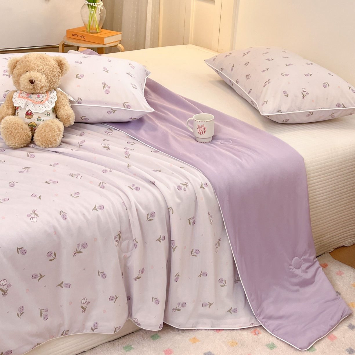 91家纺网 家纺一手货源 找家纺 羚羊语家纺 2026新款凉感丝印花夏凉被小冰皮空调被冰淇淋西瓜被针织棉夏被冰丝云母凉感被 郁金香紫