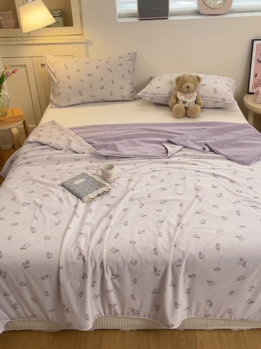 91家纺网 家纺一手货源 找家纺 羚羊语家纺 2026新款凉感丝印花夏凉被小冰皮空调被冰淇淋西瓜被针织棉夏被冰丝云母凉感被 郁金香紫