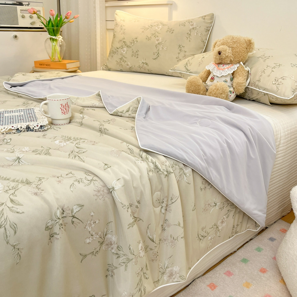 91家纺网 家纺一手货源 找家纺 羚羊语家纺 2026新款凉感丝印花夏凉被小冰皮空调被冰淇淋西瓜被针织棉夏被冰丝云母凉感被 轻枝漫野