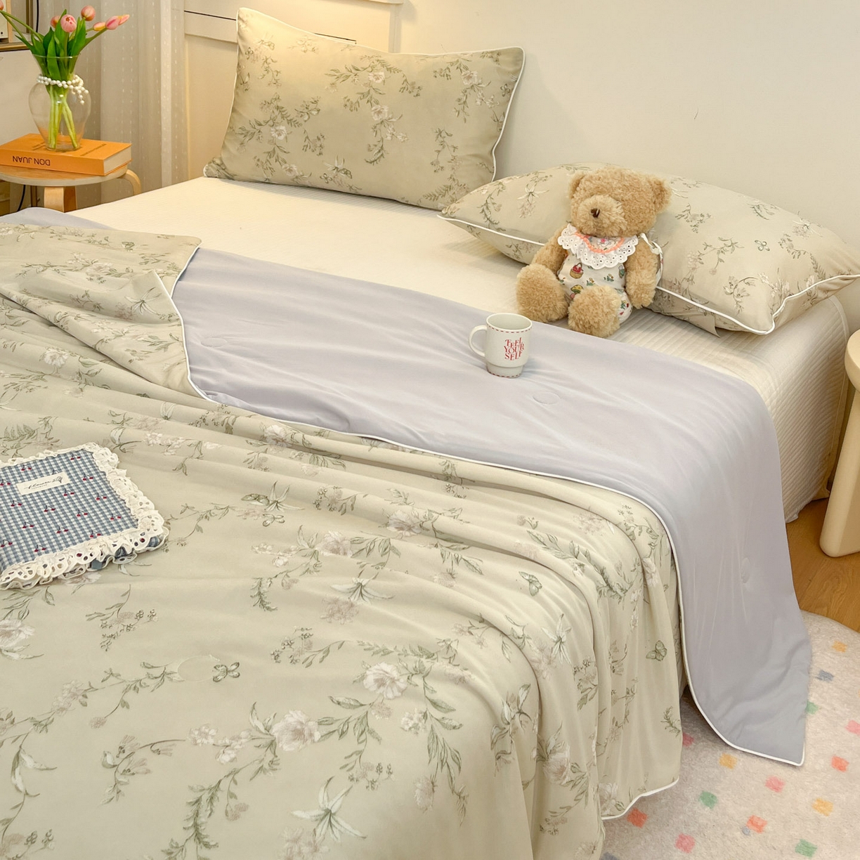 91家纺网 家纺一手货源 找家纺 羚羊语家纺 2026新款凉感丝印花夏凉被小冰皮空调被冰淇淋西瓜被针织棉夏被冰丝云母凉感被 轻枝漫野