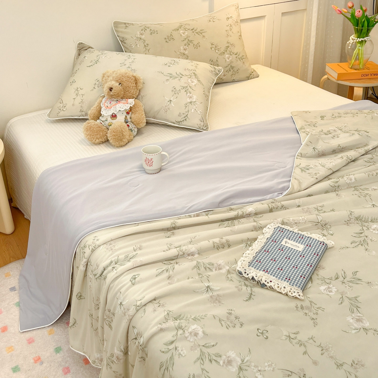 91家纺网 家纺一手货源 找家纺 羚羊语家纺 2026新款凉感丝印花夏凉被小冰皮空调被冰淇淋西瓜被针织棉夏被冰丝云母凉感被 轻枝漫野