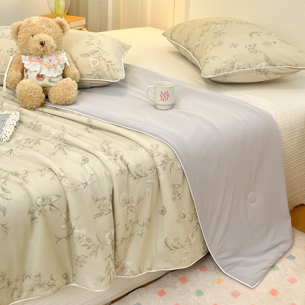 91家纺网 家纺一手货源 找家纺 羚羊语家纺 2026新款凉感丝印花夏凉被小冰皮空调被冰淇淋西瓜被针织棉夏被冰丝云母凉感被 轻枝漫野