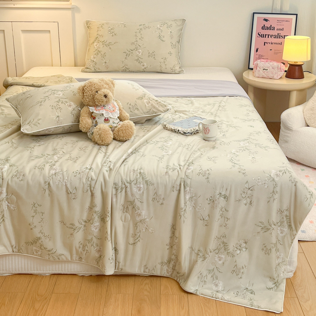 91家纺网 家纺一手货源 找家纺 羚羊语家纺 2026新款凉感丝印花夏凉被小冰皮空调被冰淇淋西瓜被针织棉夏被冰丝云母凉感被 轻枝漫野