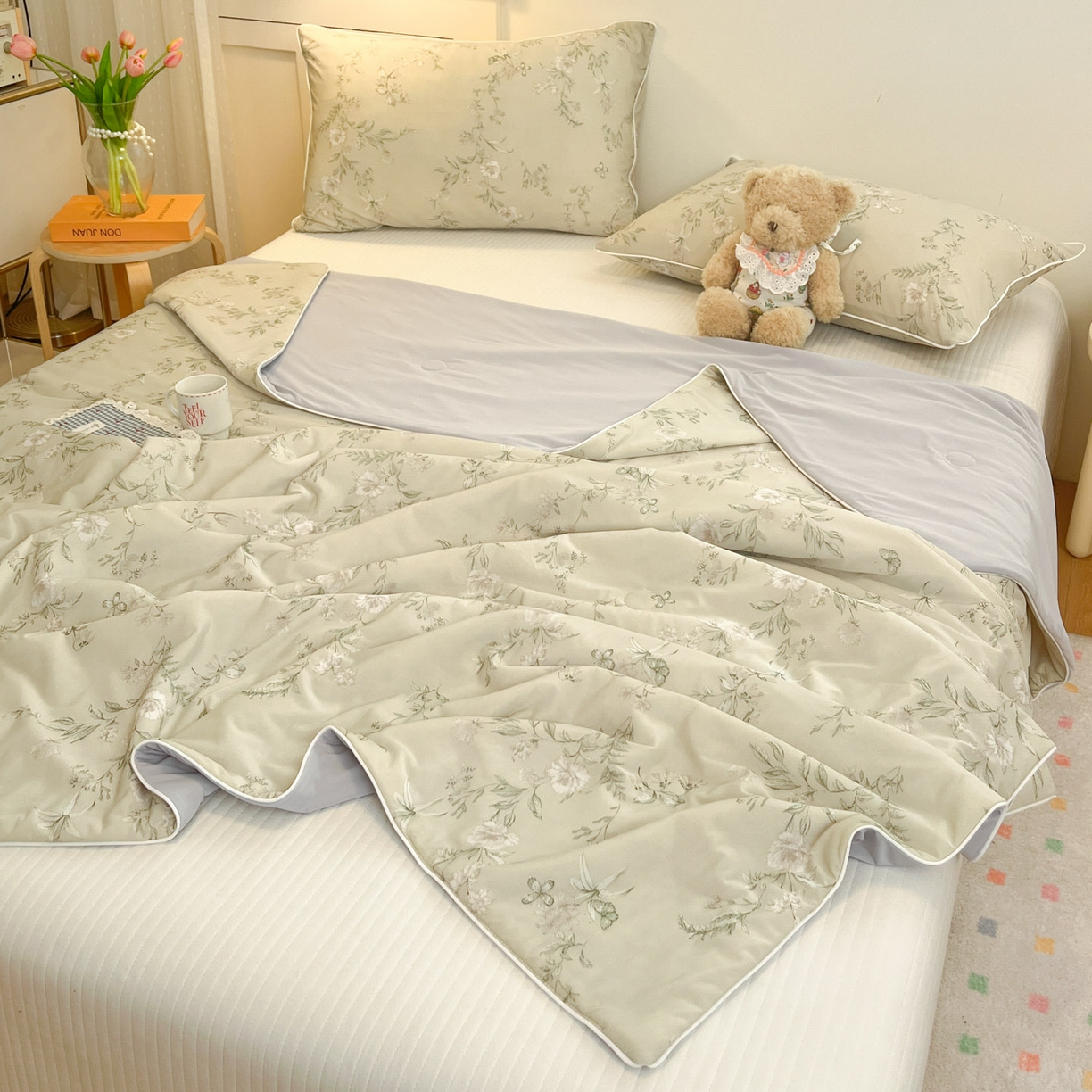 91家纺网 家纺一手货源 找家纺 羚羊语家纺 2026新款凉感丝印花夏凉被小冰皮空调被冰淇淋西瓜被针织棉夏被冰丝云母凉感被 轻枝漫野