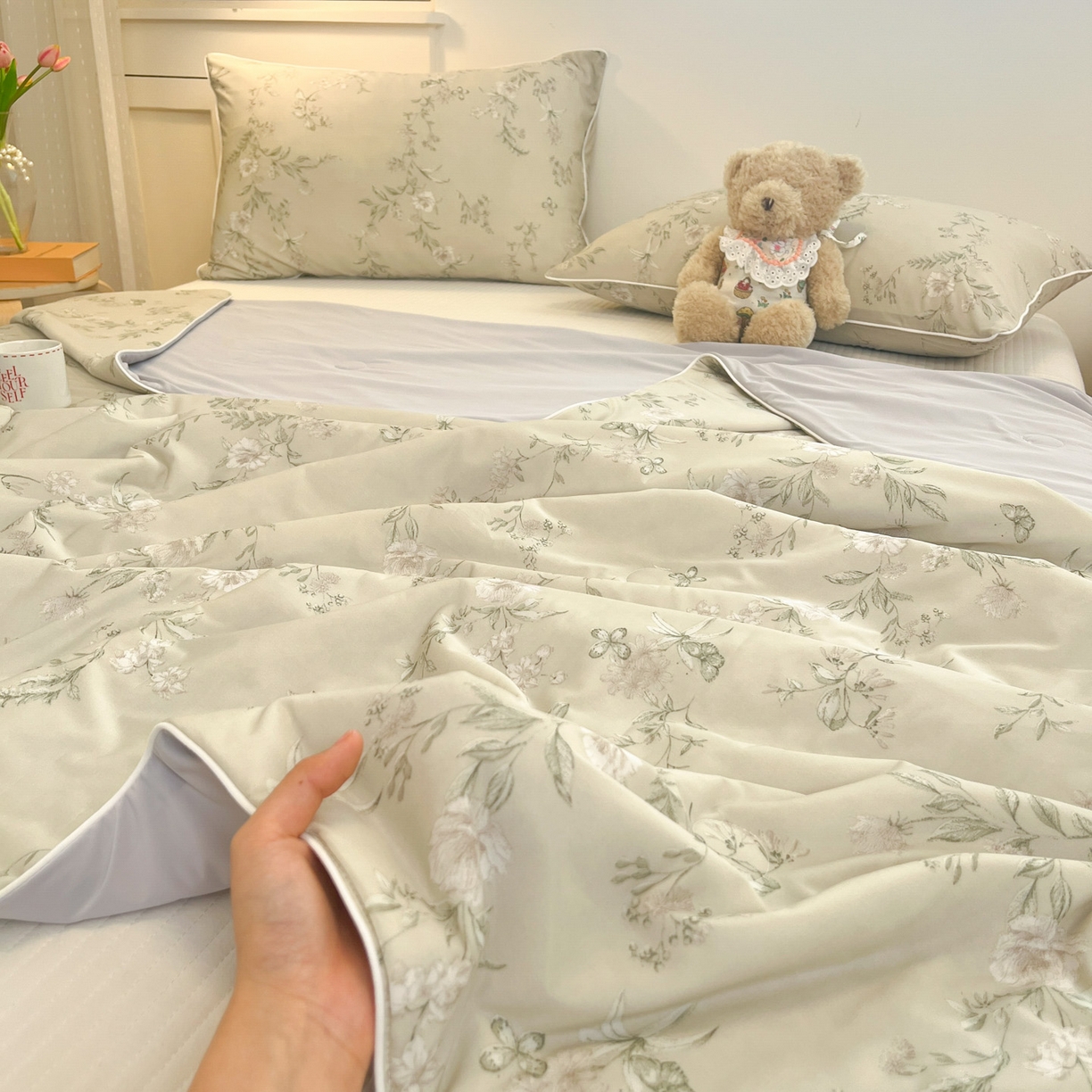 91家纺网 家纺一手货源 找家纺 羚羊语家纺 2026新款凉感丝印花夏凉被小冰皮空调被冰淇淋西瓜被针织棉夏被冰丝云母凉感被 轻枝漫野