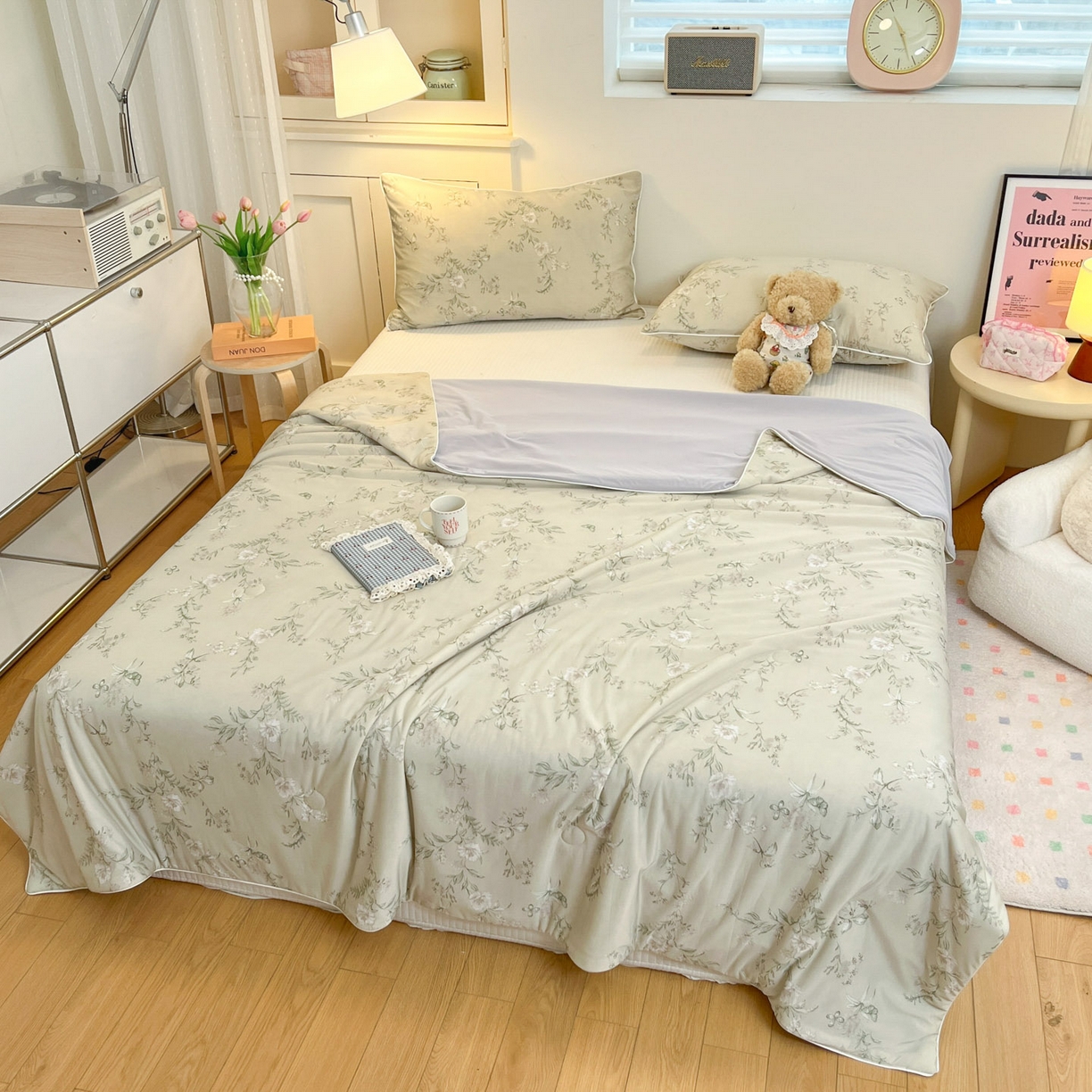 91家纺网 家纺一手货源 找家纺 羚羊语家纺 2026新款凉感丝印花夏凉被小冰皮空调被冰淇淋西瓜被针织棉夏被冰丝云母凉感被 轻枝漫野