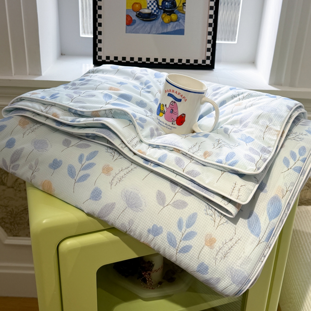 91家纺网 家纺一手货源 找家纺 羚羊语家纺 2026新款凉感丝提花夏凉被（含氨）印花冰淇淋空调被针织棉被夏被冰丝云母凉感西瓜被子被芯 浅夏