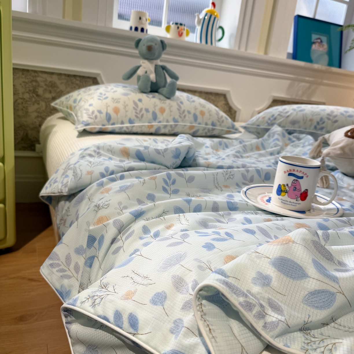 91家纺网 家纺一手货源 找家纺 羚羊语家纺 2026新款凉感丝提花夏凉被（含氨）印花冰淇淋空调被针织棉被夏被冰丝云母凉感西瓜被子被芯 浅夏