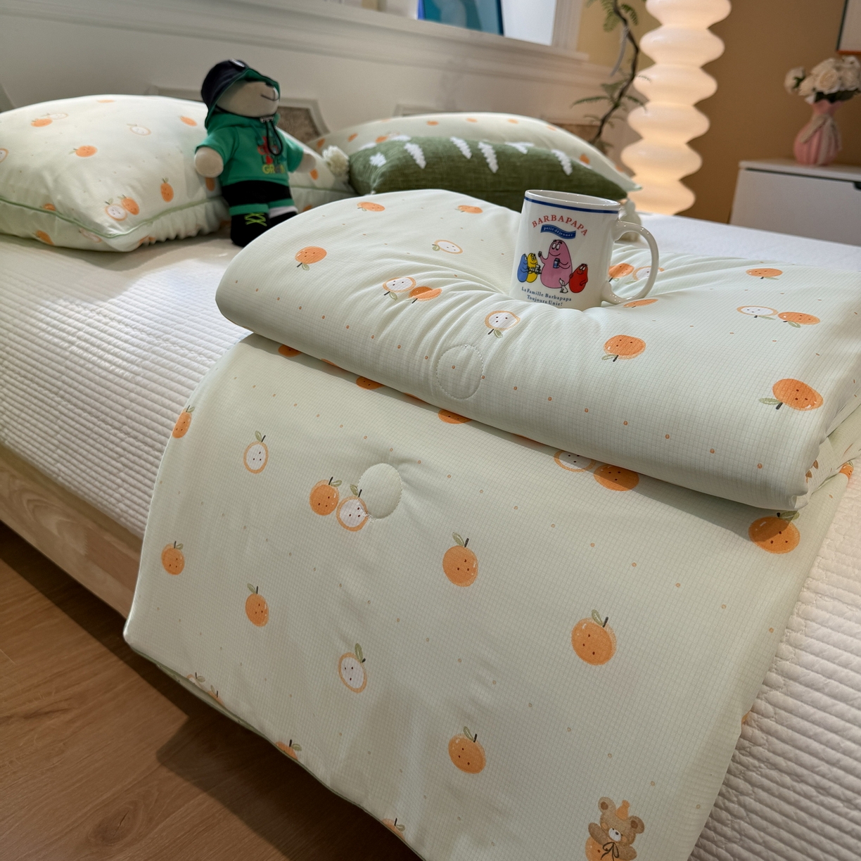 91家纺网 家纺一手货源 找家纺 羚羊语家纺 2026新款凉感丝提花夏凉被（含氨）印花冰淇淋空调被针织棉被夏被冰丝云母凉感西瓜被子被芯 甜橘梦语