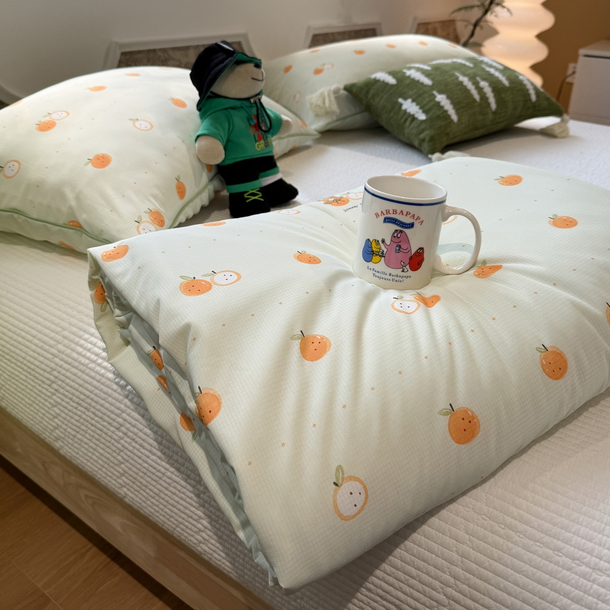 91家纺网 家纺一手货源 找家纺 羚羊语家纺 2026新款凉感丝提花夏凉被（含氨）印花冰淇淋空调被针织棉被夏被冰丝云母凉感西瓜被子被芯 甜橘梦语