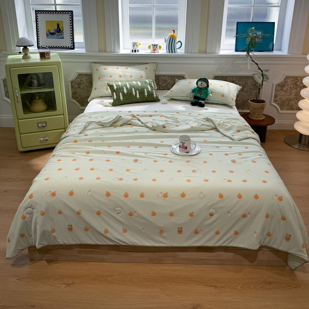 91家纺网 家纺一手货源 找家纺 羚羊语家纺 2026新款凉感丝提花夏凉被（含氨）印花冰淇淋空调被针织棉被夏被冰丝云母凉感西瓜被子被芯 甜橘梦语