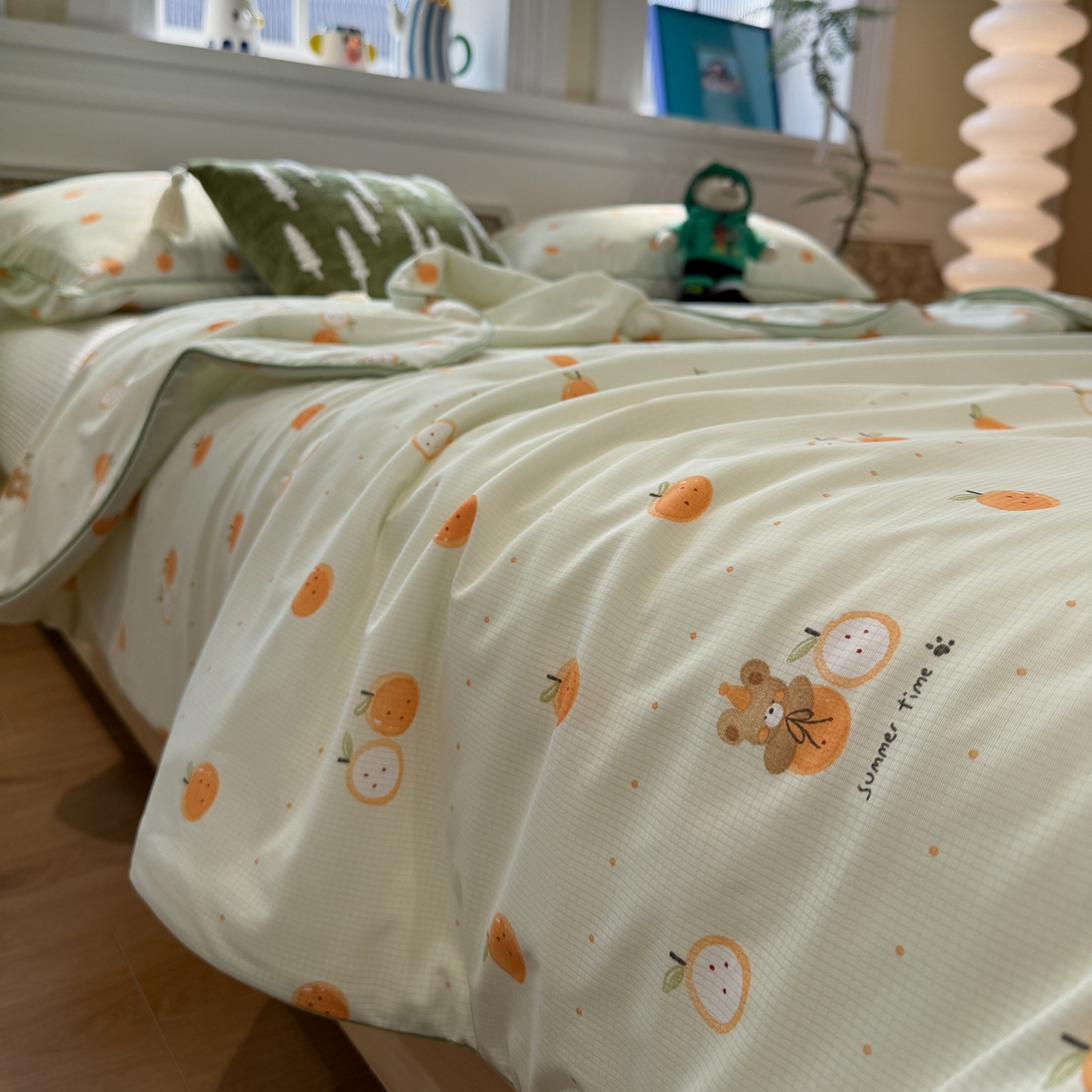 91家纺网 家纺一手货源 找家纺 羚羊语家纺 2026新款凉感丝提花夏凉被（含氨）印花冰淇淋空调被针织棉被夏被冰丝云母凉感西瓜被子被芯 甜橘梦语