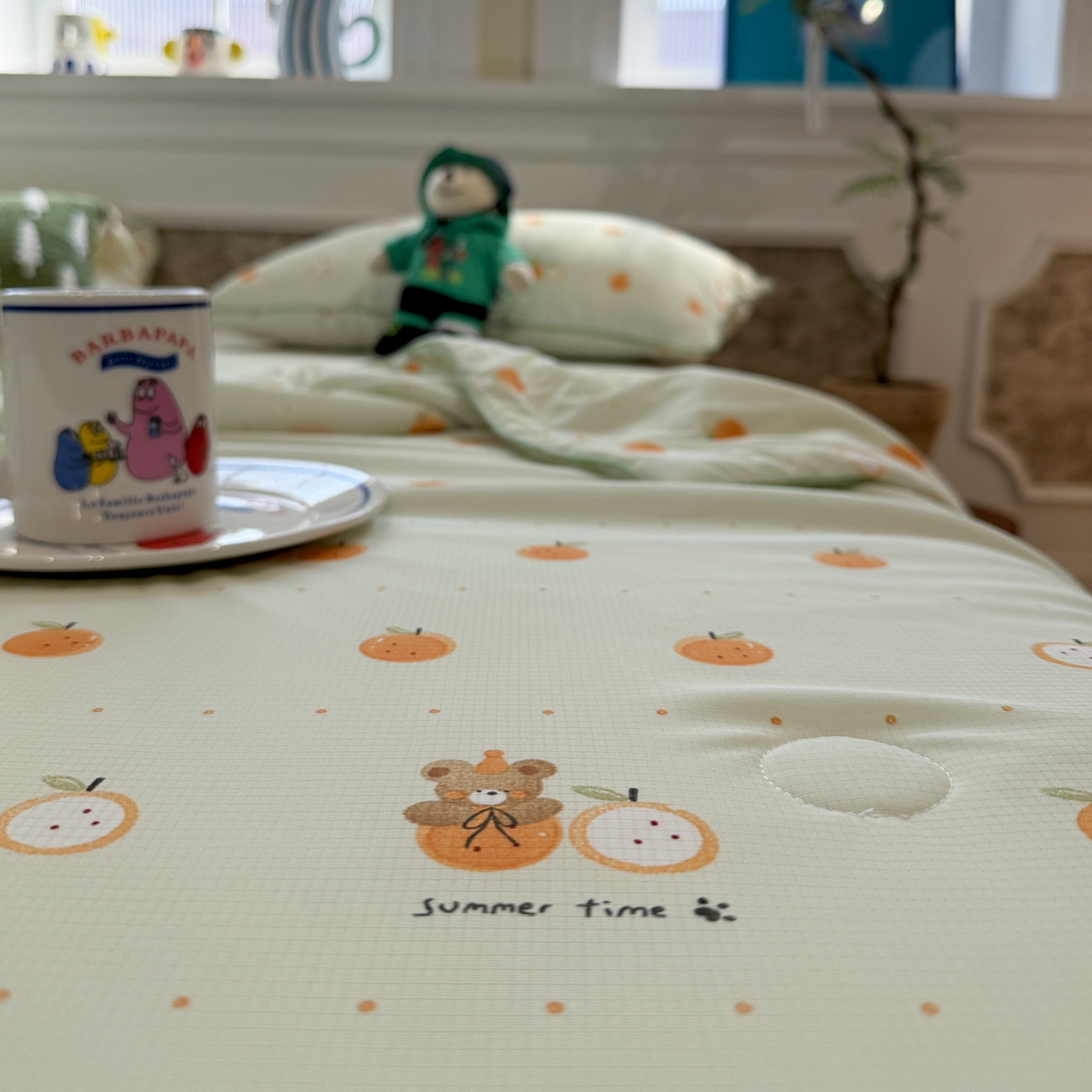 91家纺网 家纺一手货源 找家纺 羚羊语家纺 2026新款凉感丝提花夏凉被（含氨）印花冰淇淋空调被针织棉被夏被冰丝云母凉感西瓜被子被芯 甜橘梦语