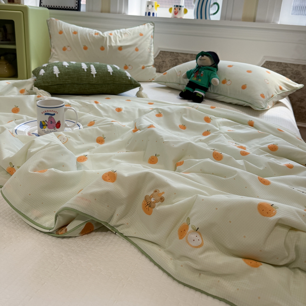 91家纺网 家纺一手货源 找家纺 羚羊语家纺 2026新款凉感丝提花夏凉被（含氨）印花冰淇淋空调被针织棉被夏被冰丝云母凉感西瓜被子被芯 甜橘梦语