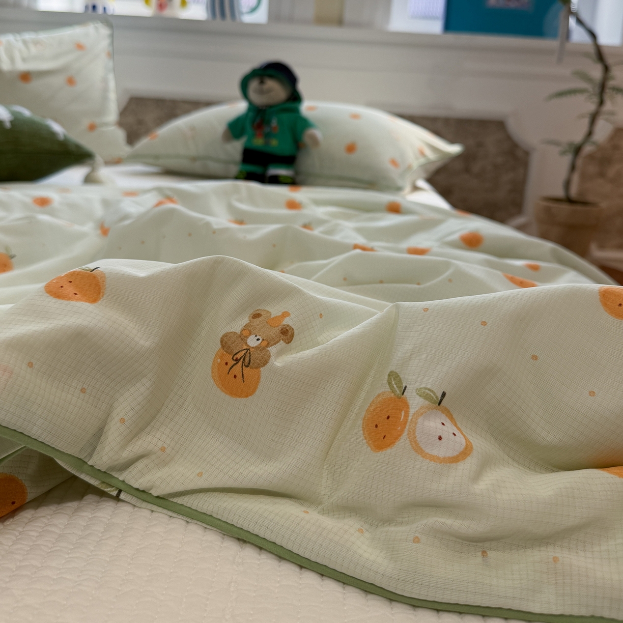 91家纺网 家纺一手货源 找家纺 羚羊语家纺 2026新款凉感丝提花夏凉被（含氨）印花冰淇淋空调被针织棉被夏被冰丝云母凉感西瓜被子被芯 甜橘梦语