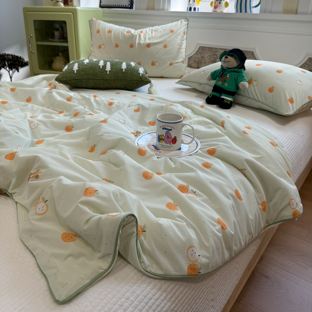 91家纺网 家纺一手货源 找家纺 羚羊语家纺 2026新款凉感丝提花夏凉被（含氨）印花冰淇淋空调被针织棉被夏被冰丝云母凉感西瓜被子被芯 甜橘梦语