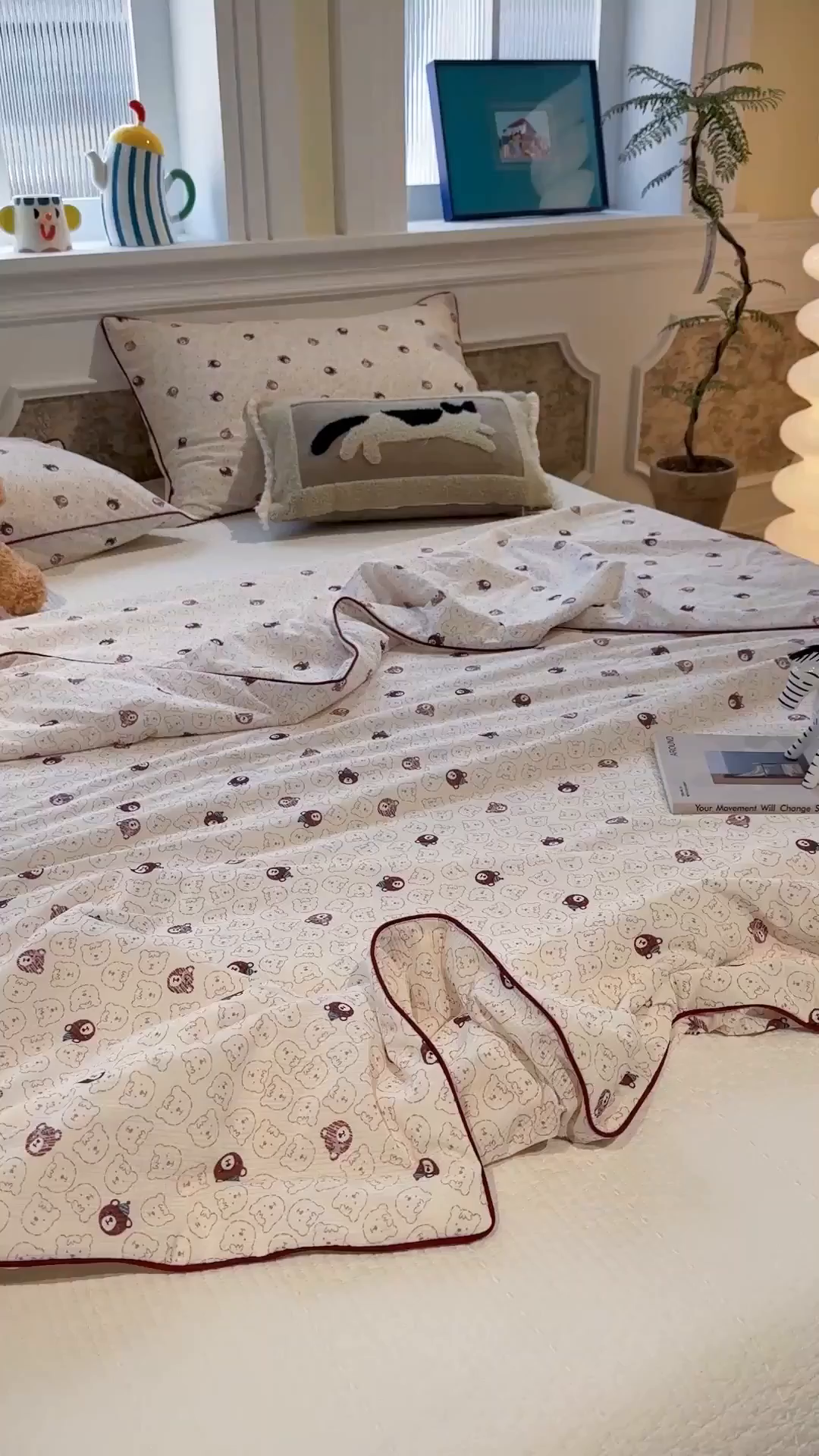 91家纺网 家纺一手货源 找家纺 羚羊语家纺 2026新款凉感丝提花夏凉被（含氨）印花冰淇淋空调被针织棉被夏被冰丝云母凉感西瓜被子被芯 甜憩熊