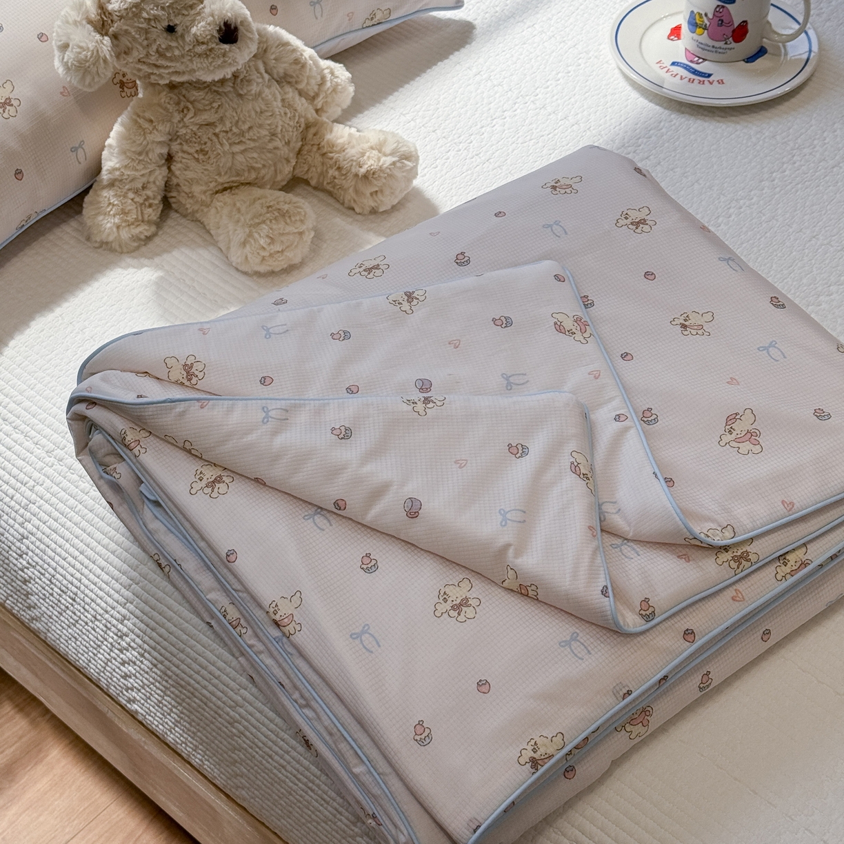 91家纺网 家纺一手货源 找家纺 羚羊语家纺 2026新款凉感丝提花夏凉被（含氨）印花冰淇淋空调被针织棉被夏被冰丝云母凉感西瓜被子被芯 汪星人