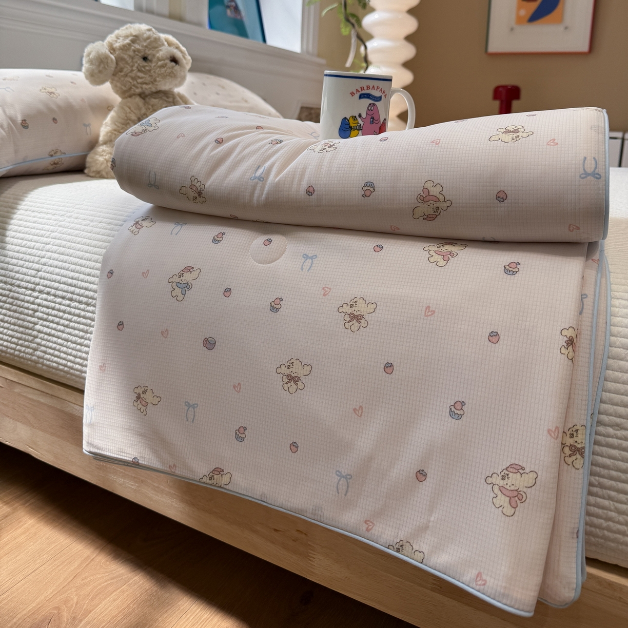 91家纺网 家纺一手货源 找家纺 羚羊语家纺 2026新款凉感丝提花夏凉被（含氨）印花冰淇淋空调被针织棉被夏被冰丝云母凉感西瓜被子被芯 汪星人