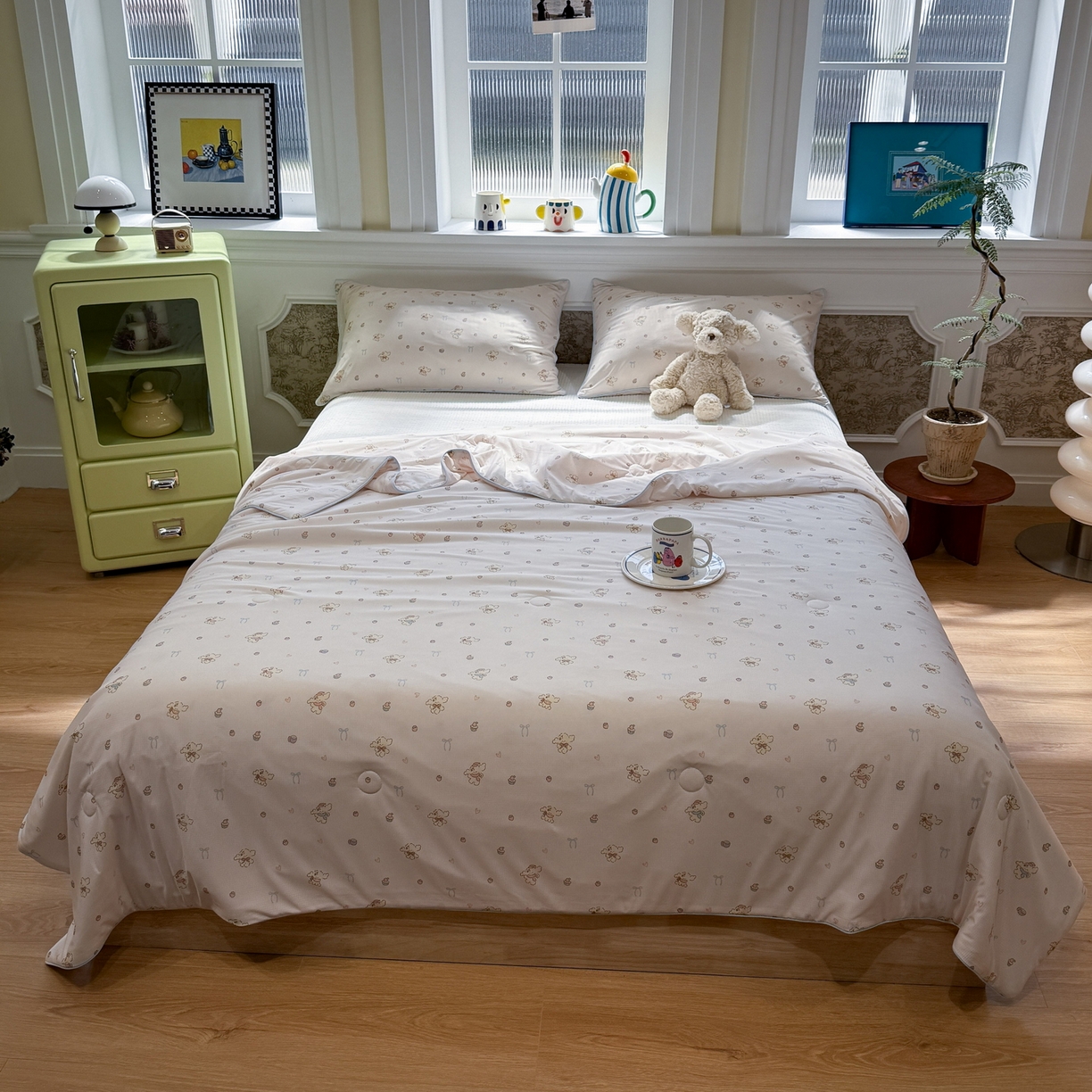 91家纺网 家纺一手货源 找家纺 羚羊语家纺 2026新款凉感丝提花夏凉被（含氨）印花冰淇淋空调被针织棉被夏被冰丝云母凉感西瓜被子被芯 汪星人