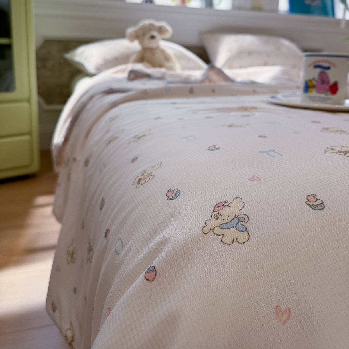 91家纺网 家纺一手货源 找家纺 羚羊语家纺 2026新款凉感丝提花夏凉被（含氨）印花冰淇淋空调被针织棉被夏被冰丝云母凉感西瓜被子被芯 汪星人