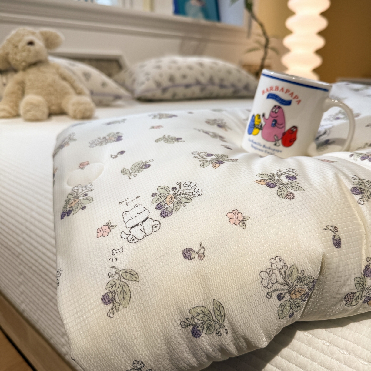 91家纺网 家纺一手货源 找家纺 羚羊语家纺 2026新款凉感丝提花夏凉被（含氨）印花冰淇淋空调被针织棉被夏被冰丝云母凉感西瓜被子被芯 西仔狗狗